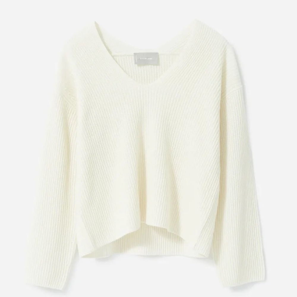 Everlane cashmere ribbed v neck sweater in ivory